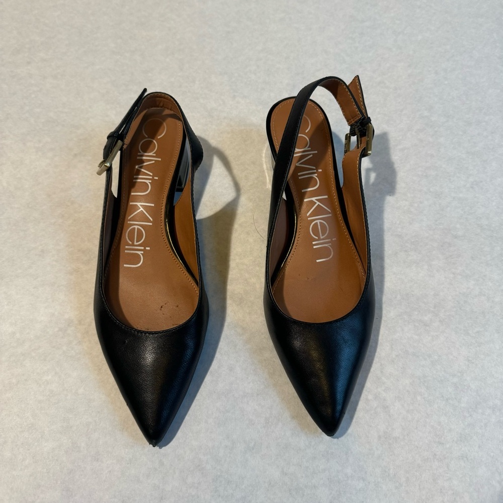 ❤️ READ DESCRIPTION Calvin Klein black leather sling-backs size 6.5 w/ 2” heel